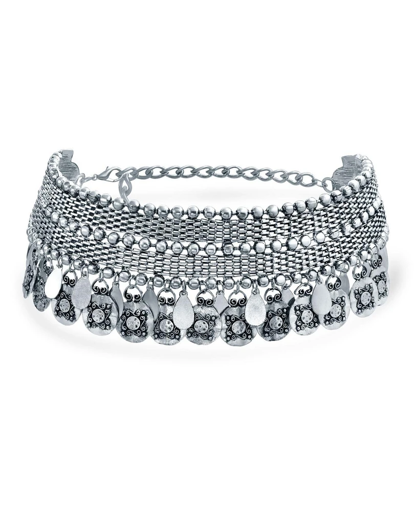 Bling Jewelry Native American Style Bohemian Choker Necklace Dangling Coins Oxidized Silver