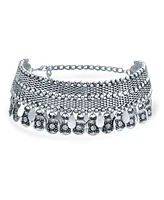 Bling Jewelry Native American Style Bohemian Choker Necklace Dangling Coins Oxidized Silver