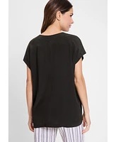 Olsen Women's Solid V-Neck Short Sleeve Blouse