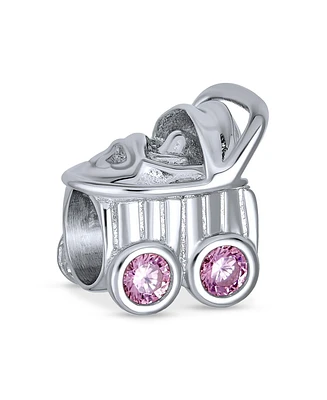 Bling Jewelry Pink Mother To Be Baby Carriage Stroller Charm Bead Sterling Silver
