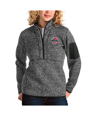 Antigua Women's Heather Charcoal Ohio State Buckeyes Fortune Half-Zip Pullover Jacket