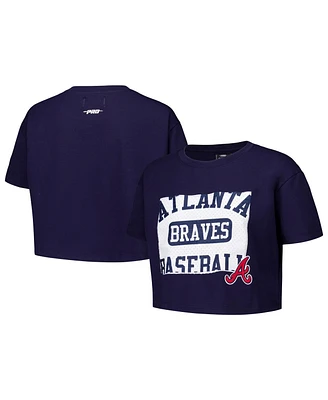 Pro Standard Women's Navy Atlanta Braves Made To Play Boxy Cropped T-Shirt