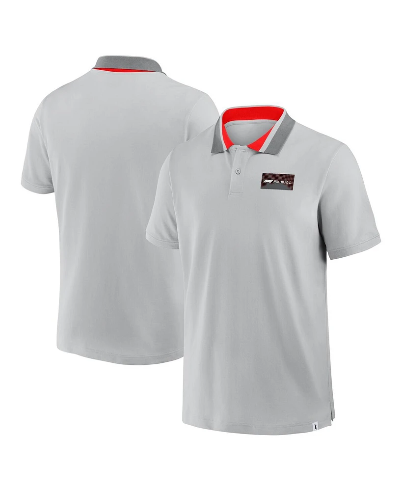 Formula 1 Men's Tempo Halftone Grid Badge Tipped Pique Polo Shirt