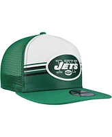 New Era Men's White/Green New York Jets Striped A-Frame 9FIFTY Adjustable Trucker Snapback Hat