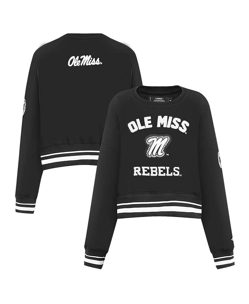 Pro Standard Women's Black Ole Miss Rebels Cropped Pullover Sweatshirt