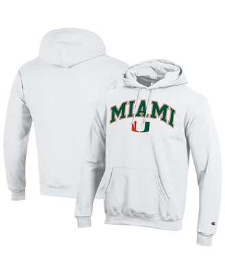 Champion Men's White Miami Hurricanes Arch Over Logo Pullover Hoodie