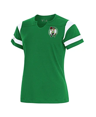 Antigua Women's Kelly Green Boston Celtics Encounter Short Sleeve Notch Neck Top
