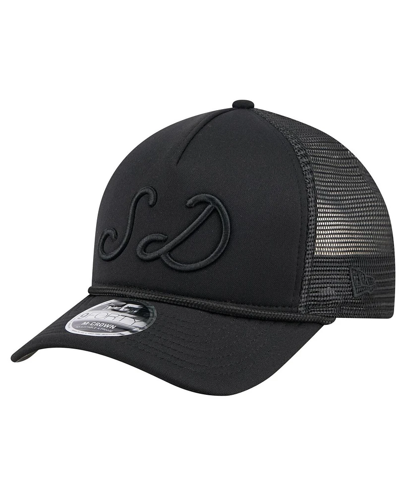 New Era Men's Black San Diego Padres City Initial 9FORTY A-Frame M-Crown Adjustable Trucker Hat