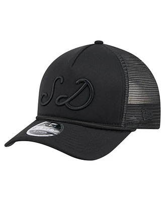 New Era Men's Black San Diego Padres City Initial 9FORTY A-Frame M-Crown Adjustable Trucker Hat