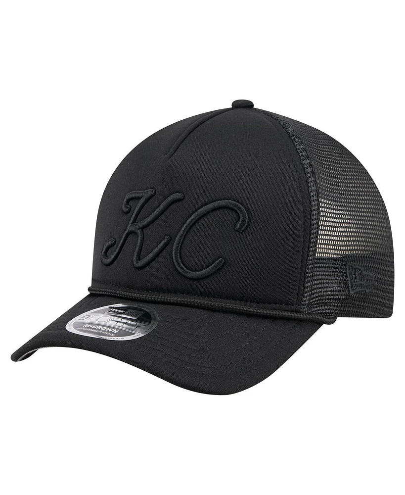 New Era Men's Black Kansas City Royals City Initial 9FORTY A-Frame M-Crown Adjustable Trucker Hat