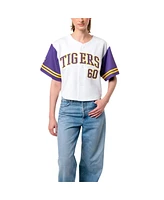 Established & Co. Women's White Lsu Tigers Baseball Jersey Cropped T-Shirt