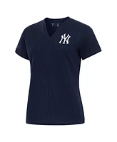 Antigua Women's Navy New York Yankees Notch Neck T-Shirt