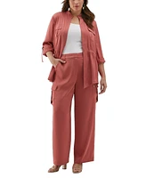Ella Rafaella Plus Drawcord Waist Shine Roll Sleeve Jacket