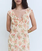 Mango Women's Bow Detail Floral Midi Dress