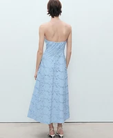 Mango Women's English Embroidered Strapless Dress
