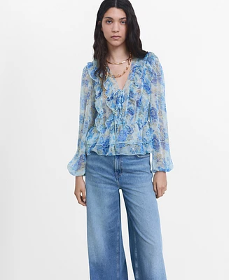 Mango Women's Floral Ruffled Blouse