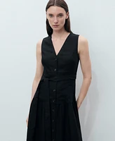 Mango Women's Belt Linen-Blend Midi Dress