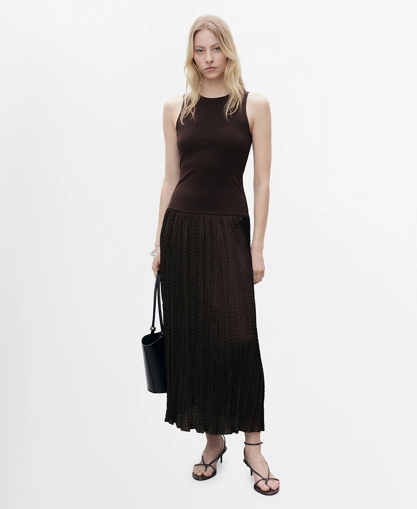 Mango Women's Combined-Fabric Long Dress