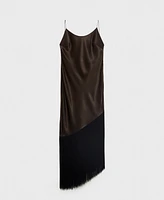 Mango Women's Fringes Detail Asymmetrical Satin Dress