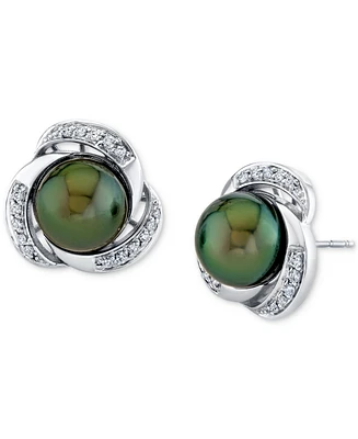 Cultured Tahitian Pearl (9mm) & Diamond (1/5 ct. tw.) Stud Earrings In 10k White Gold