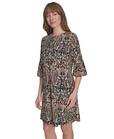 Tommy Hilfiger Women's Printed Tie-Neck Shift Dress