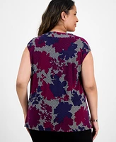 Kasper Plus Cowlneck Cap-Sleeve Top