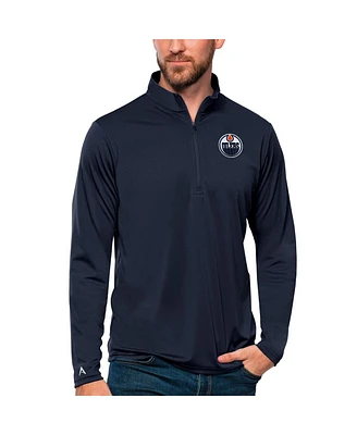 Antigua Men's Navy Edmonton Oilers Tribute Quarter-Zip Pullover Sweatshirt