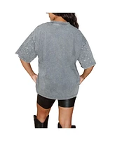 Gameday Couture Women's Gray Dallas Cowboys Oversized Mini Rhinestone Classic T-Shirt