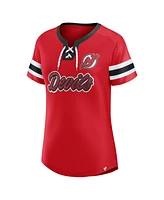 Fanatics Women's Red New Jersey Devils Iconic Athena Lace-Up T-Shirt