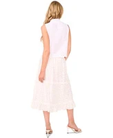Cece Womens Cotton Eyelet Sleeveless Blouse Tiered Circle Midi Skirt