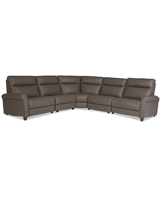 Thandler 5-Pc. Leather L Shape Sectional with 3 Power Recliners and 1 Storage Console, Exclusively at Macy's