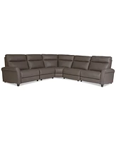 Thandler 5-Pc. Leather L Shape Sectional with 3 Power Recliners and 1 Storage Console, Exclusively at Macy's