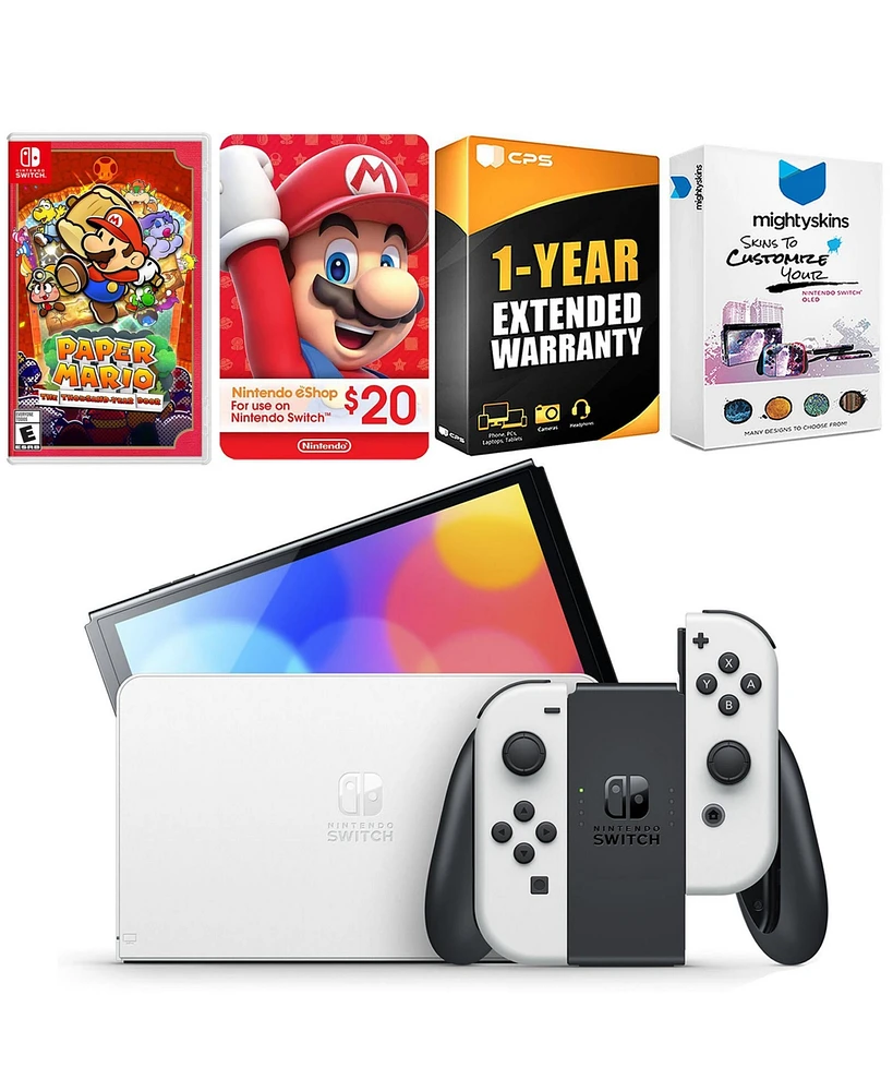 Nintendo Switch White Oled Console with Paper Mario: the Thousand Year Door, Nintendo $20 eShop Gift Card