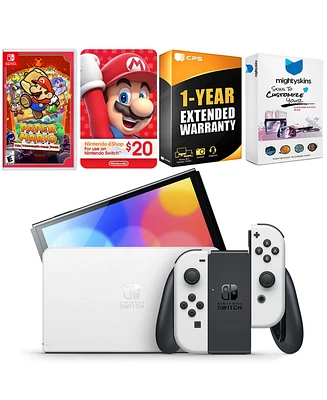 Nintendo Switch White Oled Console with Paper Mario: the Thousand Year Door, Nintendo $20 eShop Gift Card