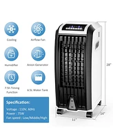 Portable Evaporative Air Cooler with 3 Wind Modes and Timer for Home Office