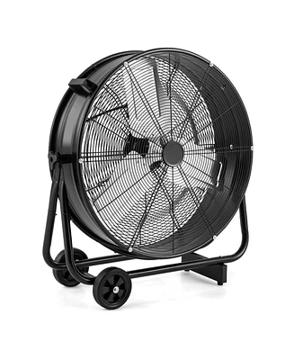 Industrial Drum Fan with 2 Wheels and 360-Degree Adjustable Tilt