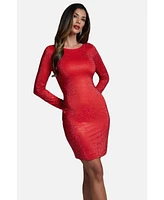 Bebe Women's Long Sleeve Crystal Midi Dress
