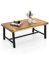 Heavy-Duty Metal Leg Acacia Wood Coffee Table with Reinforced Thickened Top