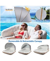Gymax Floating Canopy Island Inflatable Pool Float Lounge Raft w/ Retractable Canopy
