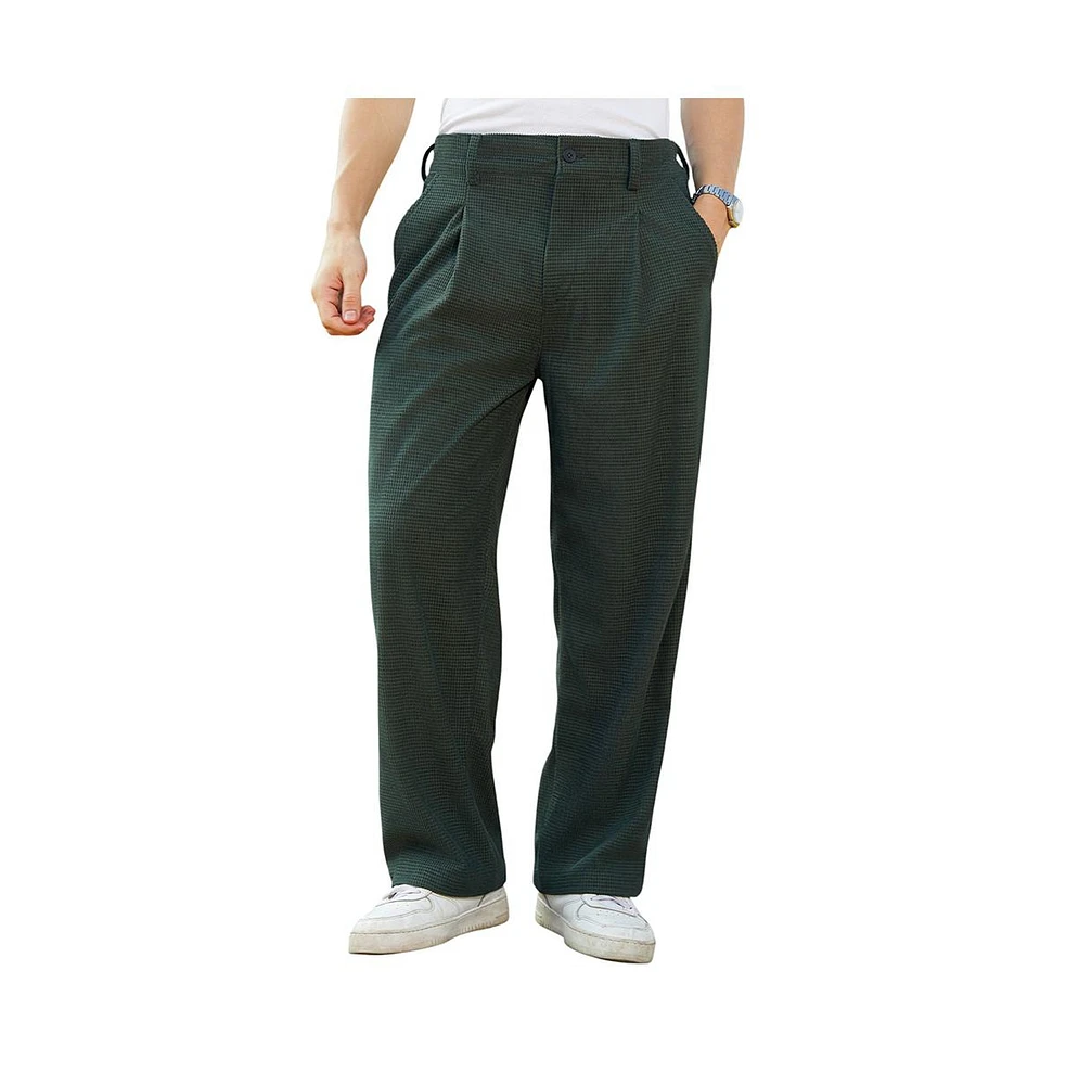 Campus Sutra Men's Emerald Green Tailored Waffle Trousers