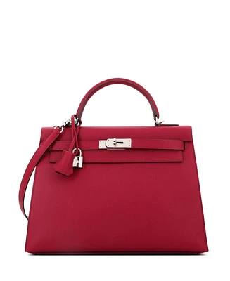 Pre-Owned Hermes Kelly 32 Handbag Red Epsom with Palladium Hardware