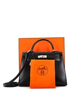 Pre-Owned Hermes Kelly 32 Handbag Black Box Calf with Palladium Hardware