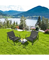 Gymax 3PCS Patio Bistro Set Conversation Furniture Set w/ Fast-Drying Fabric
