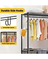 Bedroom Clothes Rack,Freestanding Garment Rack with Shelves,Rod,Side Hooks,Max Load 120KG,Adjustable Metal Clothing Racks for Hanging Clothes,Coats Cl