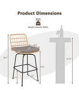 Gymax Patio 360° Swivel Bar Stools Set of 2 w/Backrests & Footrests Soft Seat Cushions