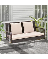 Gymax Wicker Outdoor Porch Swing 800 Lbs Capacity Outdoor Swing Bench w/ Hanging Chains