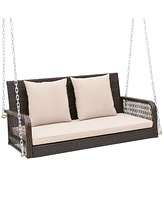 Gymax Wicker Outdoor Porch Swing 800 Lbs Capacity Outdoor Swing Bench w/ Hanging Chains