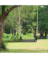 Gymax 1-Person Rattan Porch Swing Single Swing Chair Bench w/ Hanging Hemp Ropes Outdoor