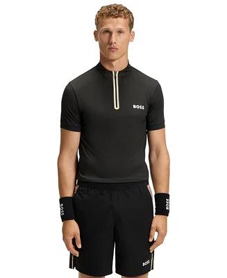 Boss by Hugo Men's Stretch-Mesh Jersey Zip-Neck T-Shirt