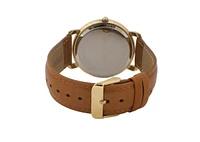 Peugeot Men 38mm Gold Retro Design Calf Skin Leather Strap watch